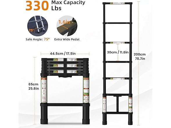 SPIEEK Telescoping Ladder, 6.5FT Aluminum Extension Ladder with Dual Locking Mechanism, Max Load 330lbs(Open Box)