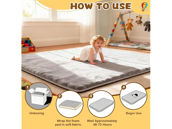 Yozoia Grey Baby Play Mat 71" x 59"