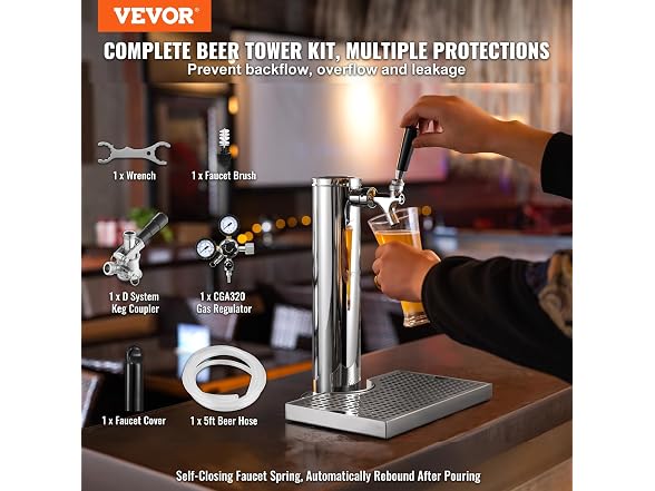 VEVOR Kegerator Tower Kit w/ Drip Tray