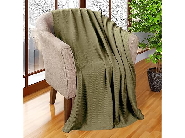 Superior Cotton Chevron Zig-Zag Blanket, California King, Sage
