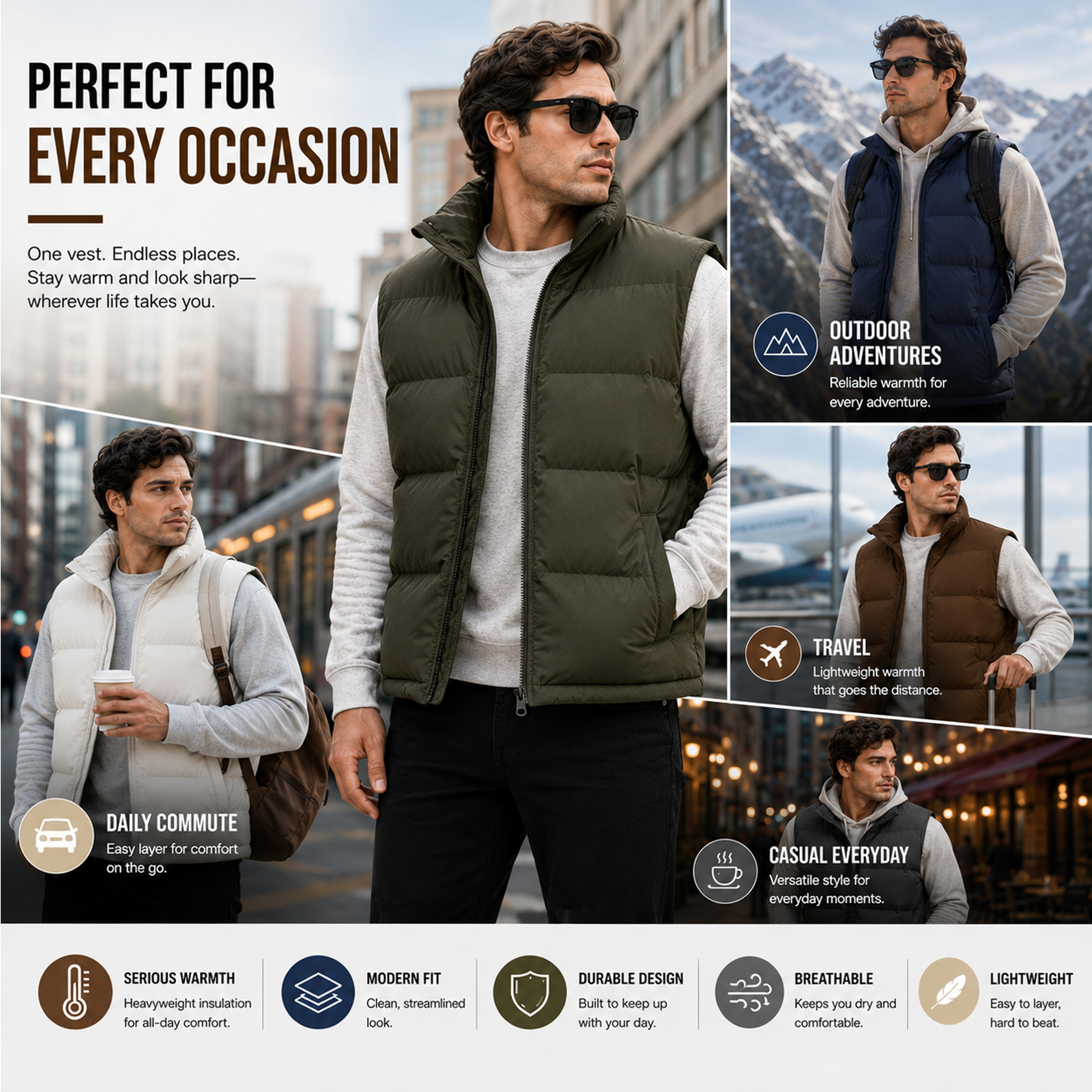 Mens Heavyweight Puffer Bubble Vest - Gallery 26