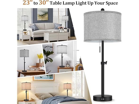 Kondras Table Lamps for Bedroom Set of 2, Grey Shade