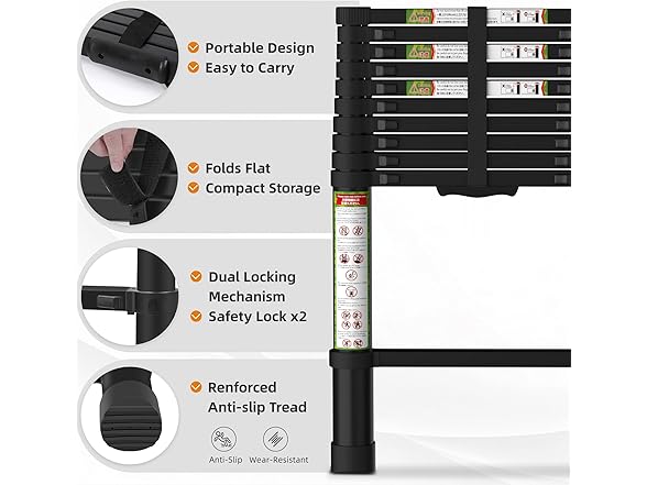 SPIEEK Telescoping Ladder for RV & Attic, 10.5FT Aluminum Extension Ladder with Dual Locking Mechanism, Max Load 330lbs, Compact Foldable Ladder for Roof, Home, Travel Trailer & Multi-Surface Use (Open Box)