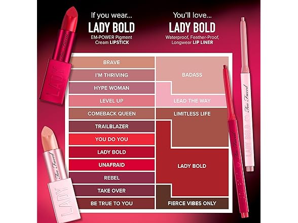 2PK Too Faced Lady Bold Cream Lipstick, Hype Woman