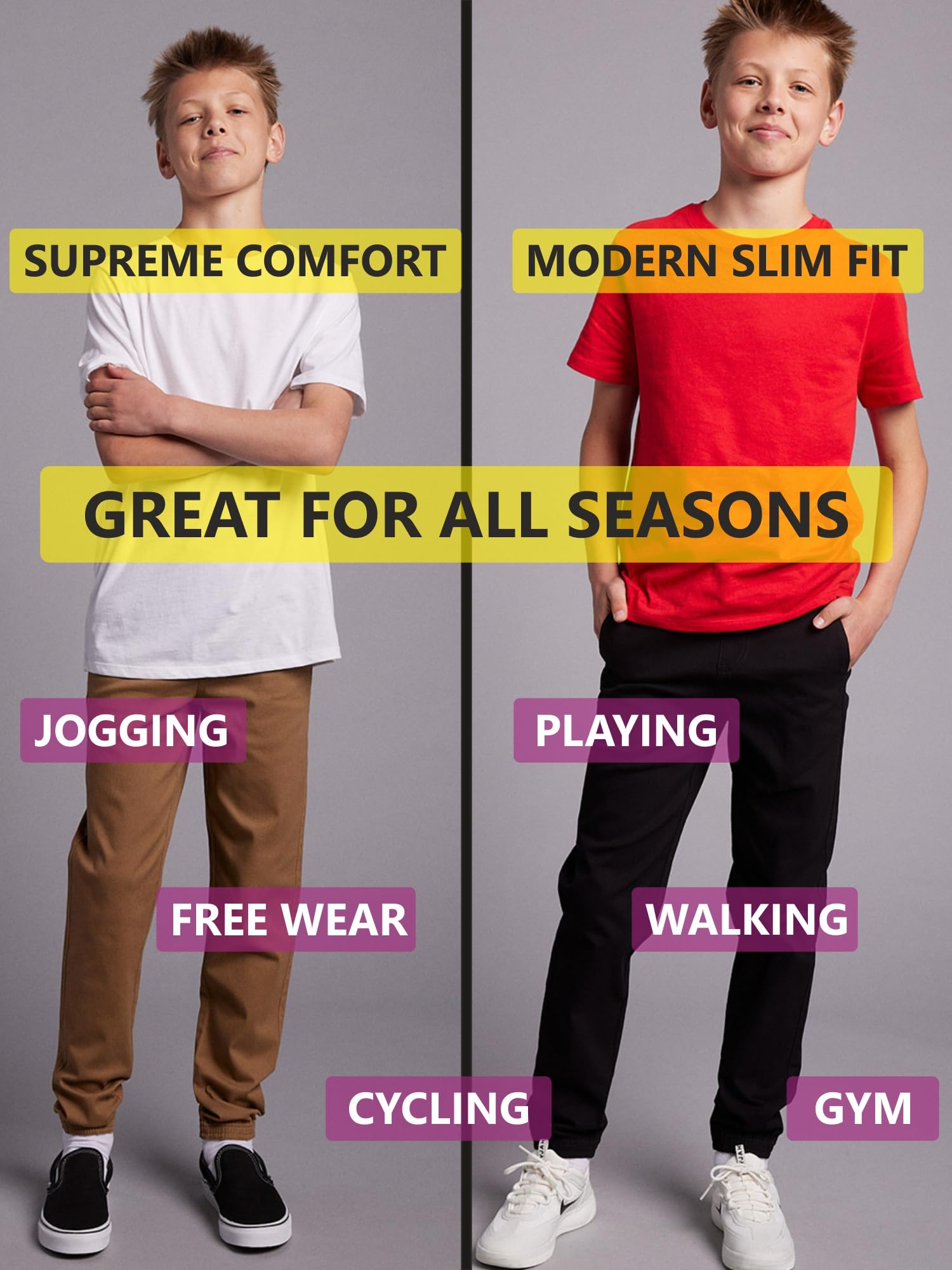 3PK Boy's Classic Stretch Twill Joggers - Gallery 20