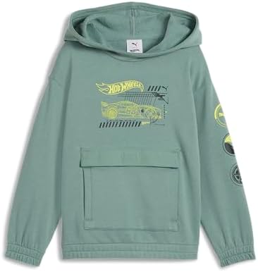 PUMA Boys' Hot Wheels Relaxed Cotton Graphic Hoodie, Green Moon