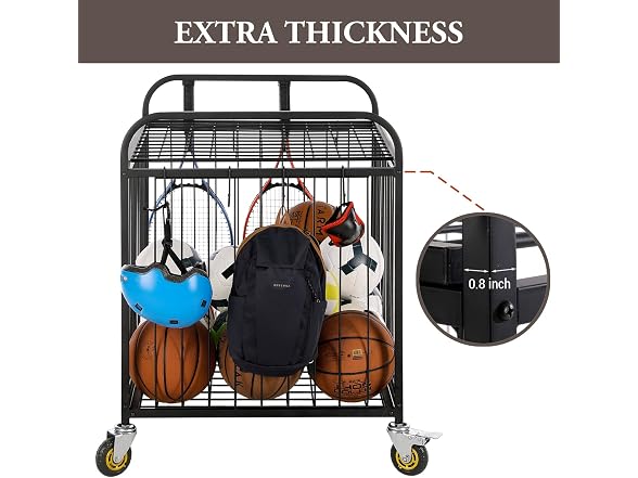MyGift Large Capacity Metal Rolling Multi Sports Ball Cage Storage Hopper