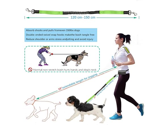 Hands Free Dog Leash, Dual Handle Retractabl