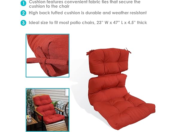 Sunnydaze Decor ZET-027 High Back Cushion Red - Gallery 2