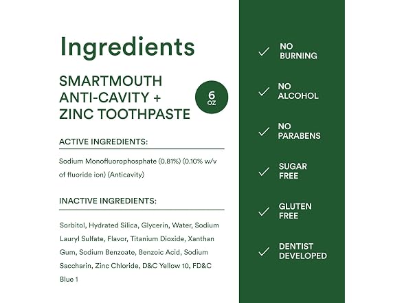 SmartMouth Anti Cavity Zinc Toothpaste 6oz