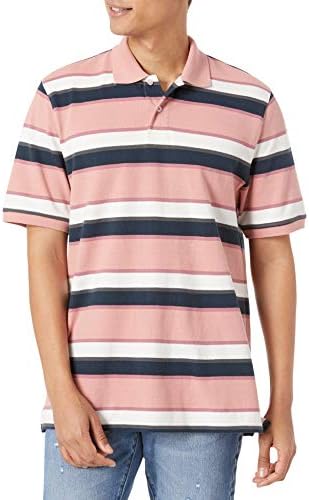 Amazon Essentials Men's Regular-Fit Cotton Pique Polo Shirt (Available in Big & Tall), Pink Stripe, X-Small