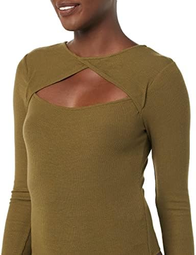 Amazon Essentials Women's Fine Rib Long Sleeve Cutout Bodysuit (Previously Daily Ritual), Dark Green, X-Small