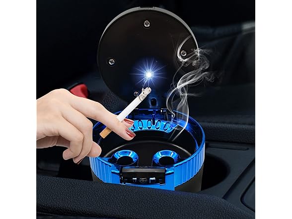 Car Ashtray w/Lid Blue Light Portable