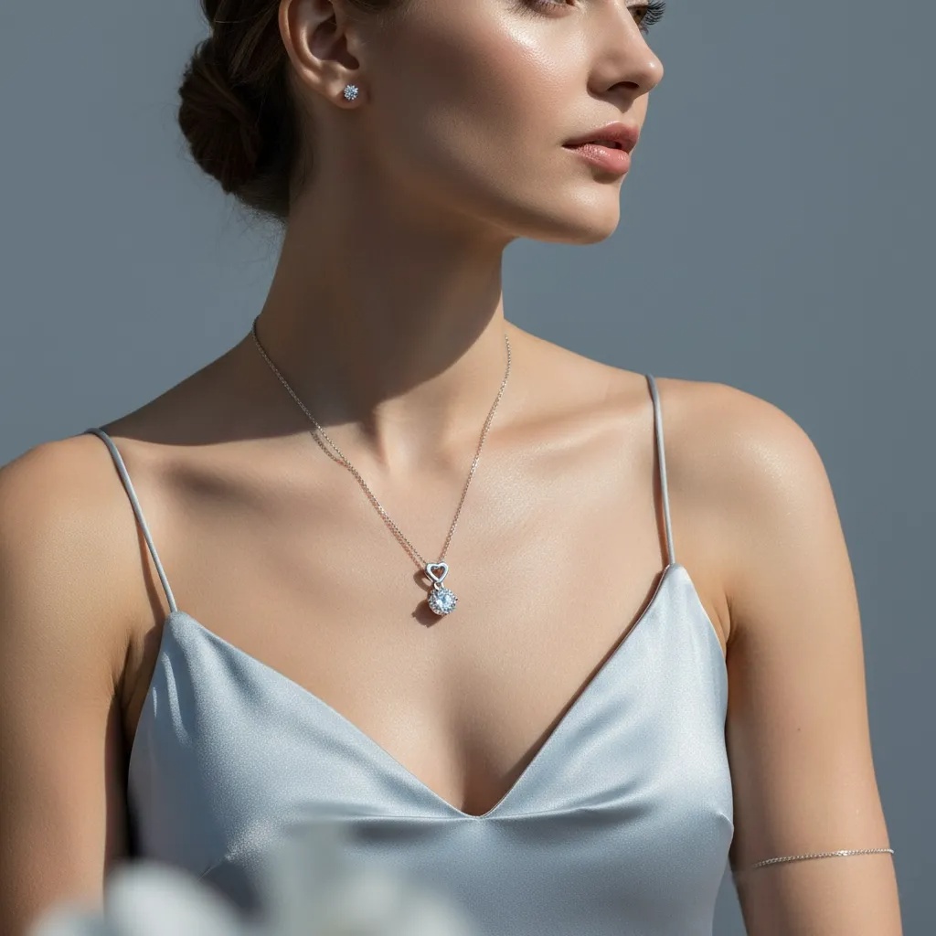 Moissanite Diamond Heart Drop Necklace - Gallery 7