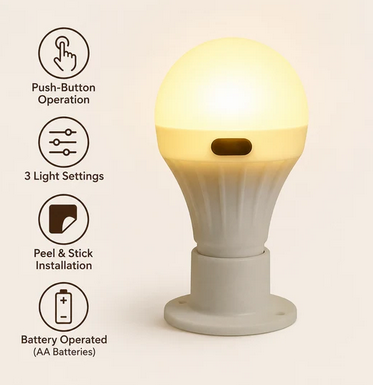 2-Pack Push-Button Stick On LED Light Bulb Battery-Operated - Gallery 2