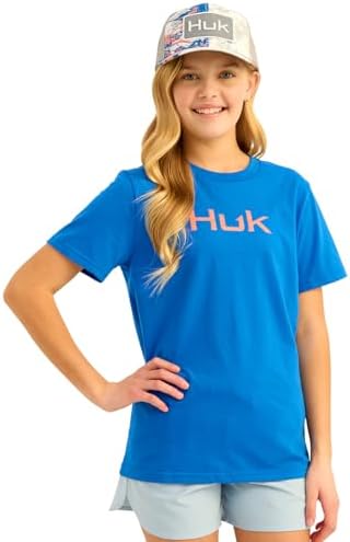 HUK Unisex Kid's Performance Fishing Logo Tee, Short Sleeve T-Shirt, Ocean Blue