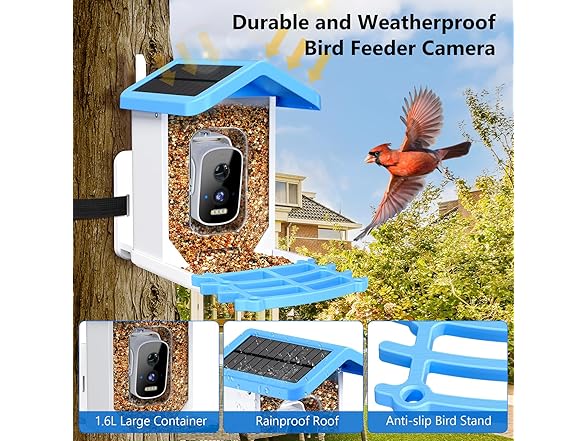 Niuberber Blue Smart Bird Feeder with Camera