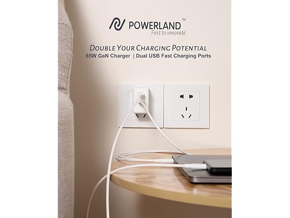 POWERLAND 65W GaN Dual USB-C Foldable Fast Charger
