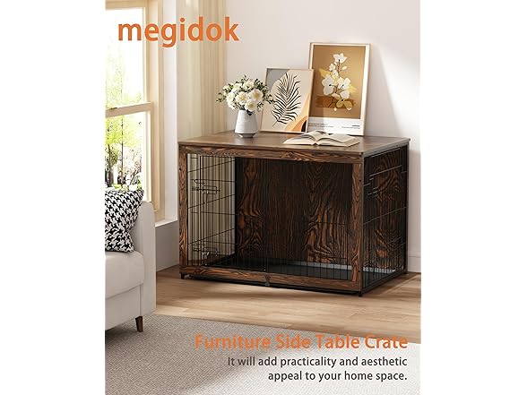 Megidok Wooden Dog Crate Furniture with Cushion