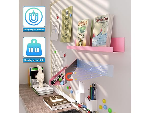 DTUQYX Magnetic Book Shelf for Whiteboard 2-Pack, Pink - Gallery 4