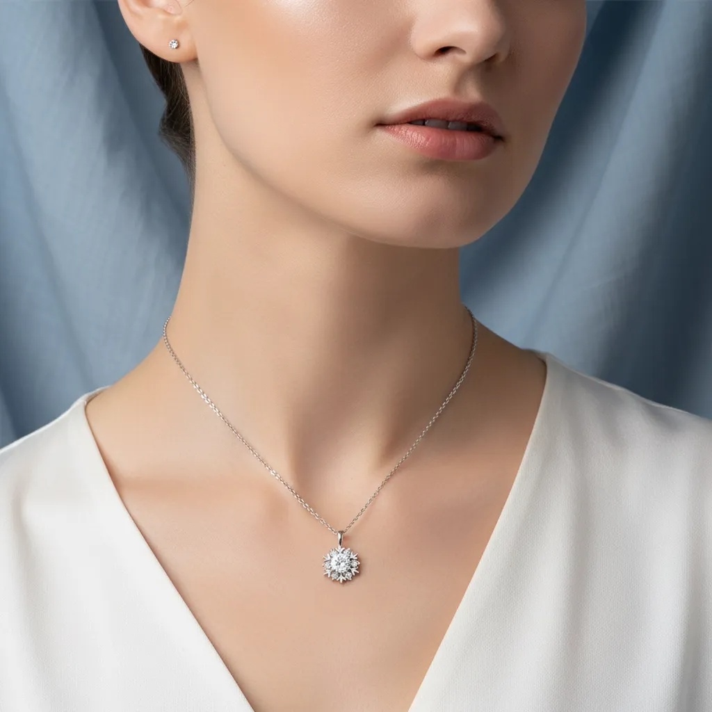 Moissanite Diamond Snowflake Necklace - Gallery 7