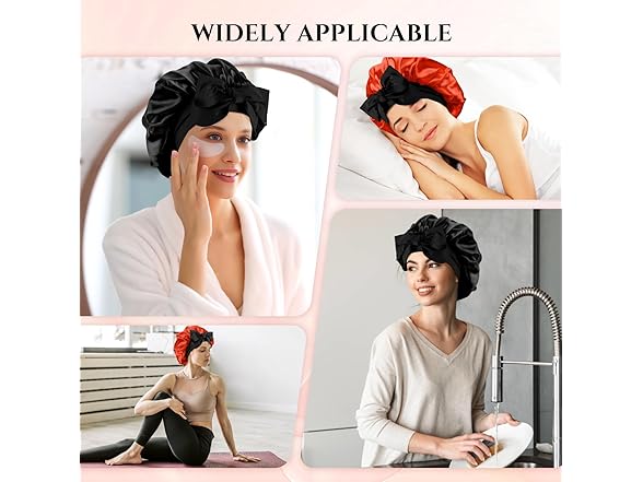Reversible Satin Bonnet for Sleeping Women (Black + Red)