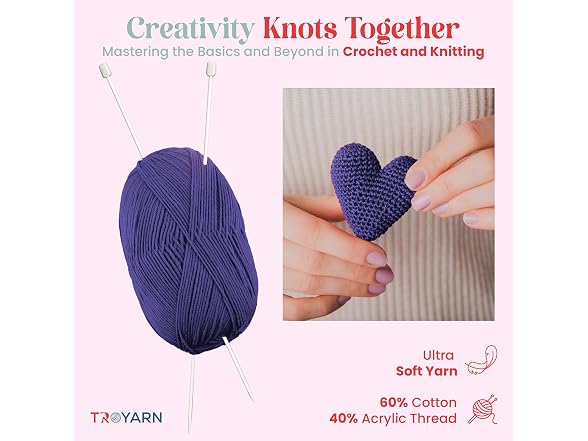TROYARN 60% Cotton 40% Acrylic Crochet Yarn - 5 Skien
