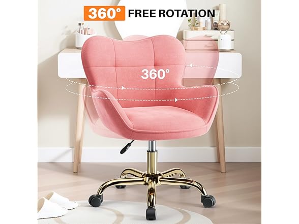 BestEra Vanity Chair with Wheels, Cute Desk Chairs Adjustable Height for Bedroom, Modern Makeup Chair with Back(Pink) (Open Box)