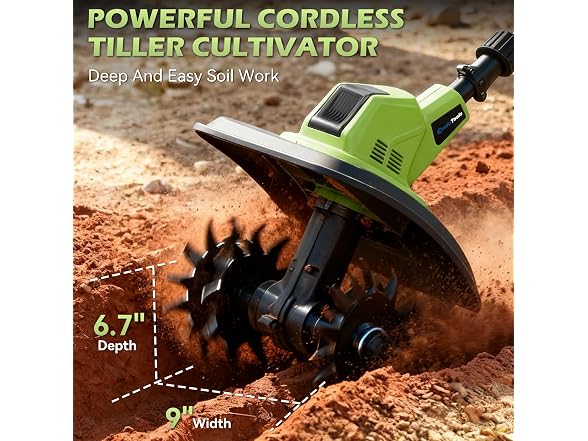Endutools Cordless Tiller Cultivator Green