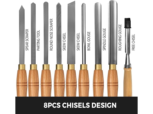 8 Piece Wood Lathe Chisel Set, HSS Steel Wood