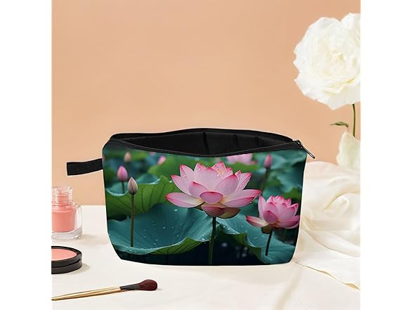Lotus Pond Print Makeup Bag