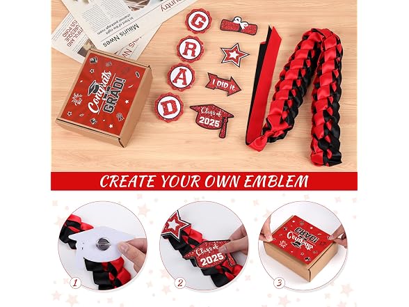 Red and Black Graduation Lei 2024 Silk