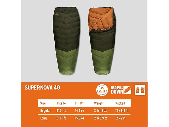 Kelty Supernova Down Sleeping Bag (40 Degree, Long)