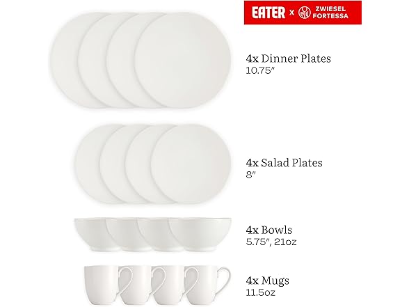 Eater x Zwiesel Fortessa Tempus Stoneware, 16 Piece Set Linen