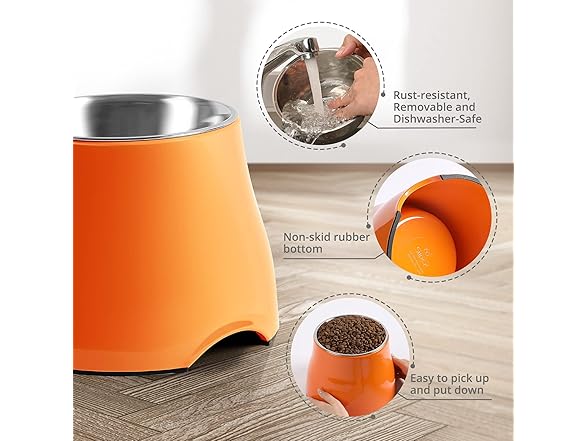 Fluffydream Elevated Dog Bowl Sz L, Orange