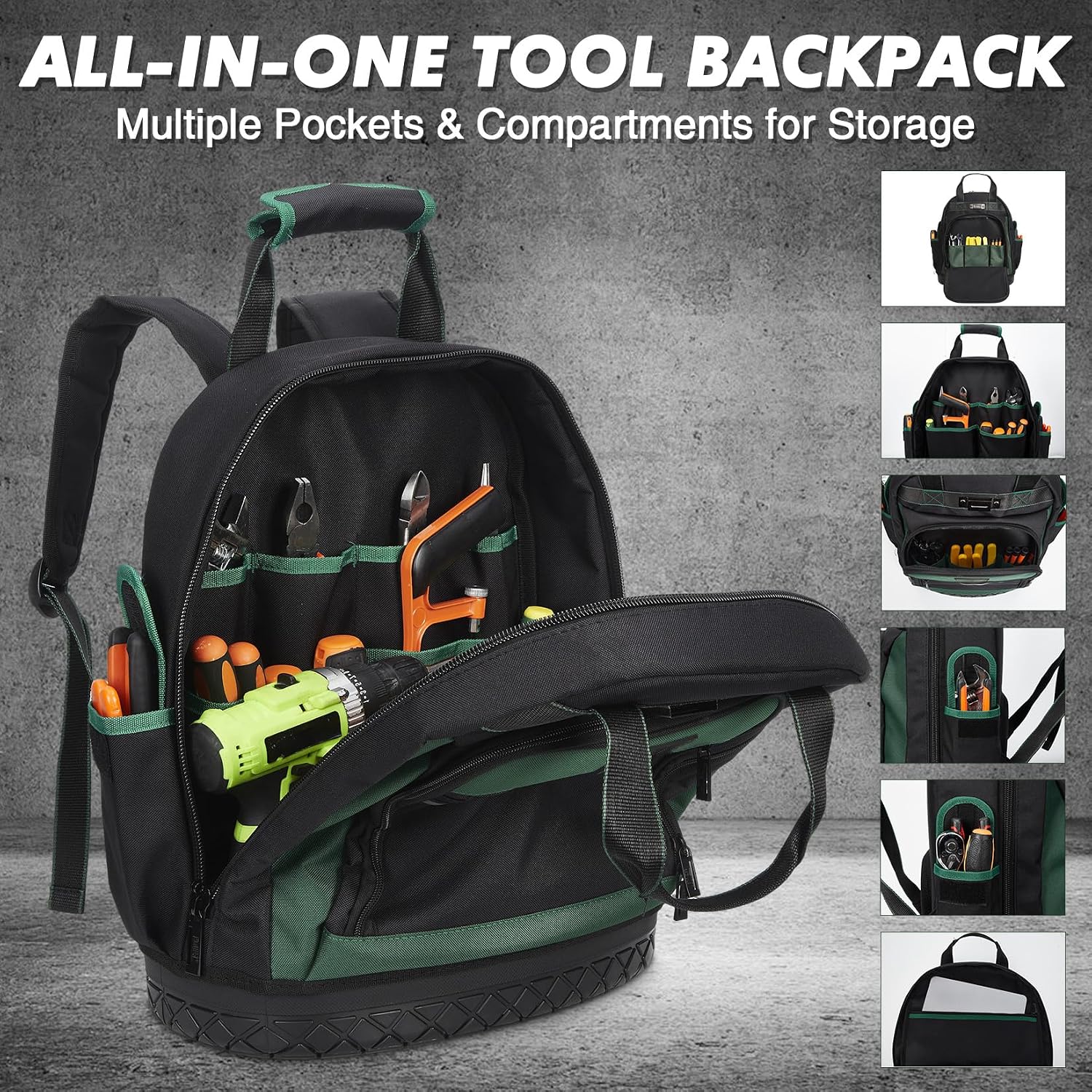 Heavy Duty Oxford Tool Backpack 17'' Curved Hard Base - Gallery 6