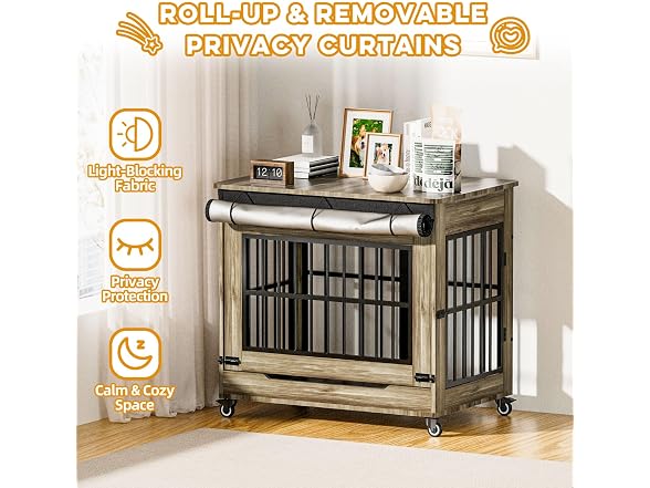 32" Dog Crate Furniture, Double Door Wooden Indoor Dog Kennel Furniture