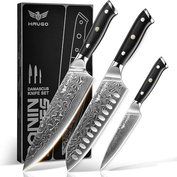 Haugo 3-Pc Damascus Chef Knife Set - Gallery 5