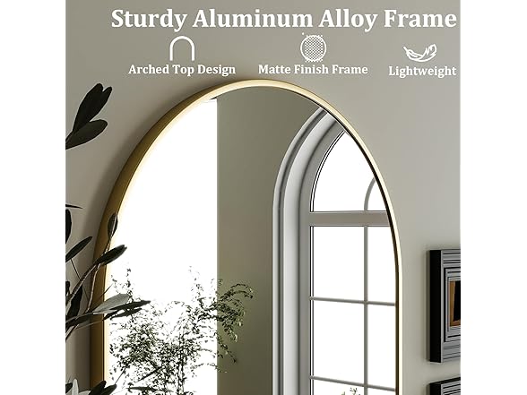 HARRITPURE Arched Gold Wall Mirror 24"x36"