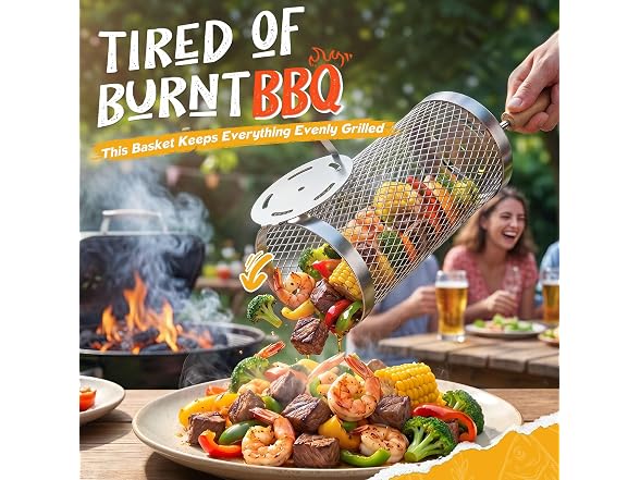 Basinel Rolling Grill Basket 2 Pack