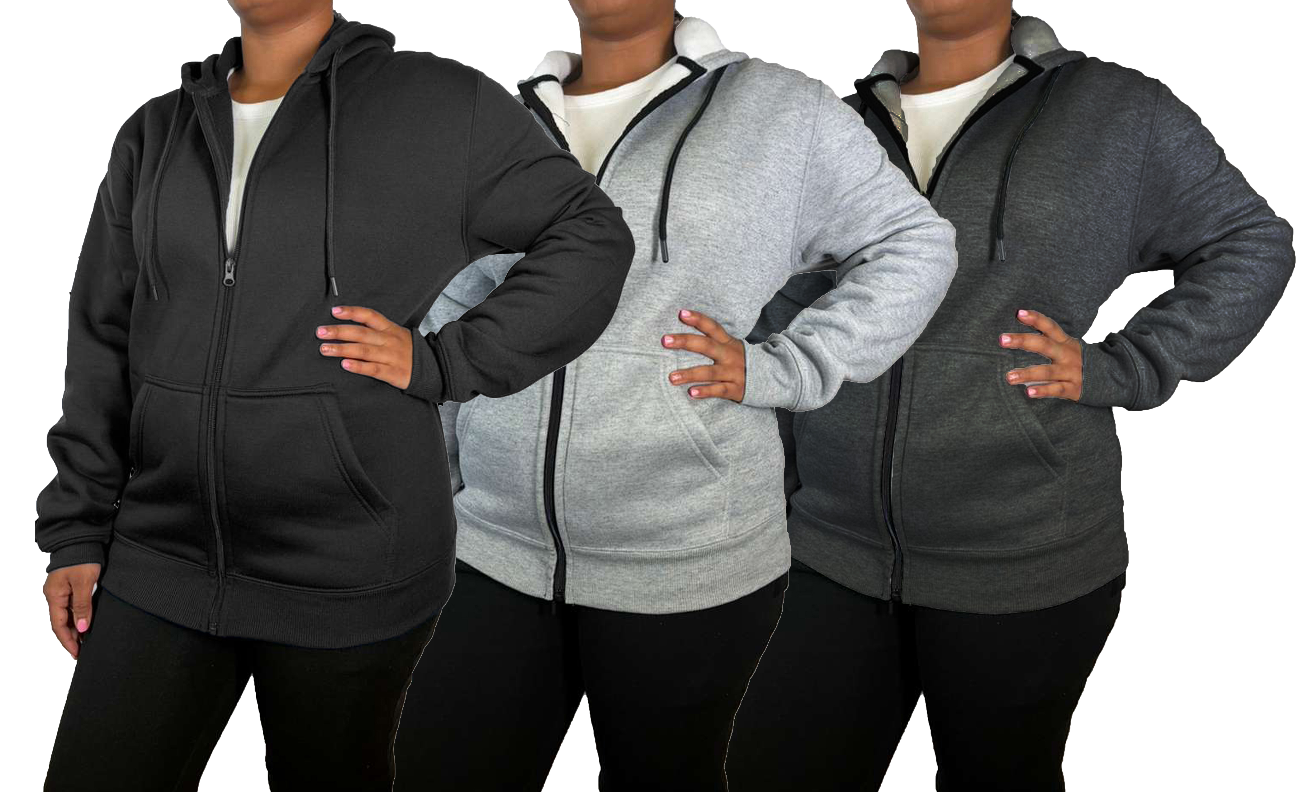 3Pk Womens Heavyweight Fleece-Lined Tech Zip Hoodie - Gallery 10