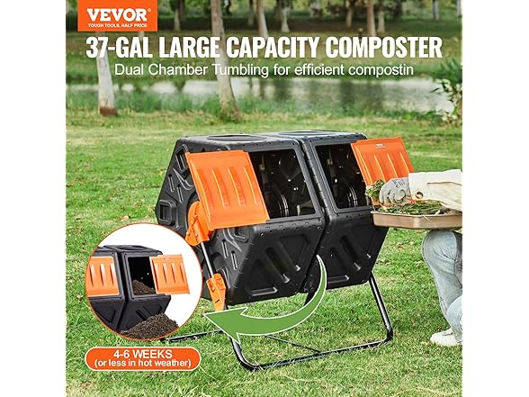 VEVOR 37-Gal Dual Chamber Composting Tumbler