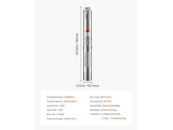 VEVOR Deep Well Submersible Pump, 1 HP