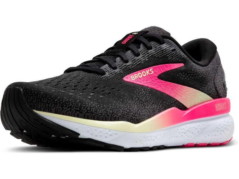 Brooks Womens-Ghost 16 - Black/Pink/Yellow SZ- 9.5