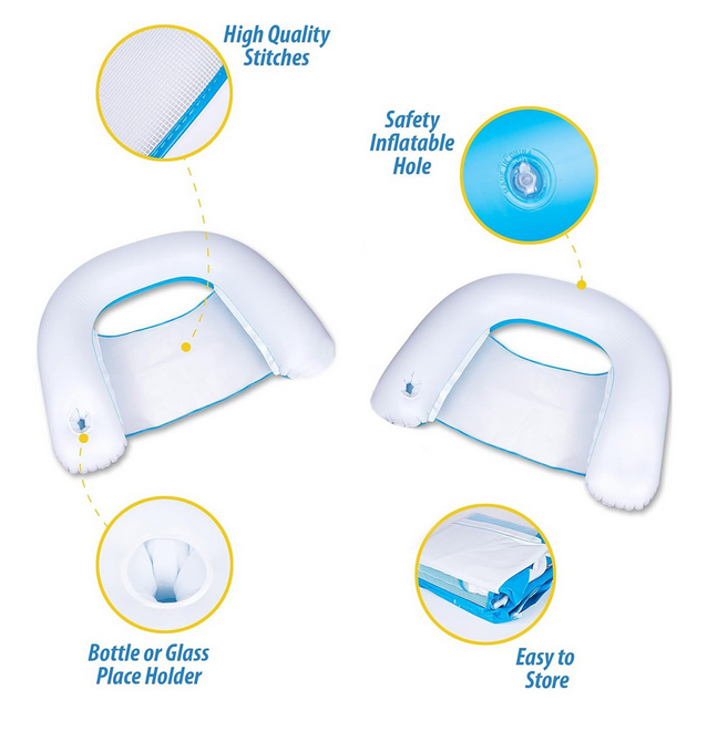 Zone Tech PA0014 Inflatable 2 Pool Chairs White/Blue - Gallery 5