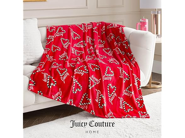 Juicy Couture Candy Cane Hearts Plush 50" x 70" Blanket