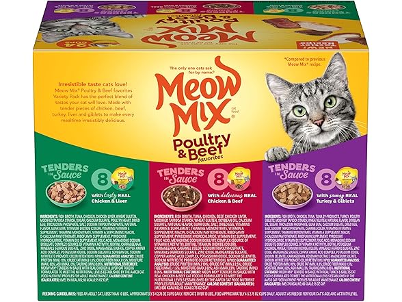 24PK Meow Mix Tender Favorites Poultry & Beef
