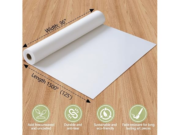 MAXTBEE 36" × 1500"(125') Thickened White Craft Paper Roll