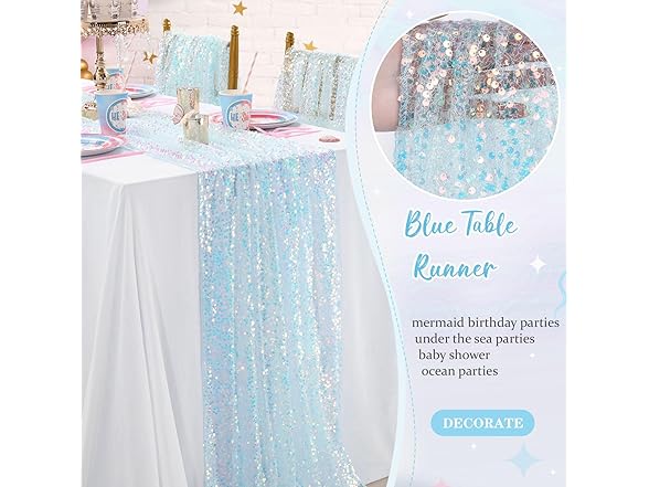 QueenDream Blue Sequin Table Runner