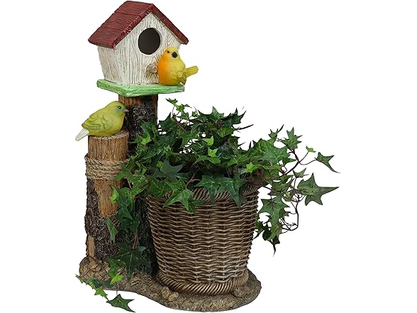 Sunnydaze Polyresin Bird House Outdoor Statue Planter